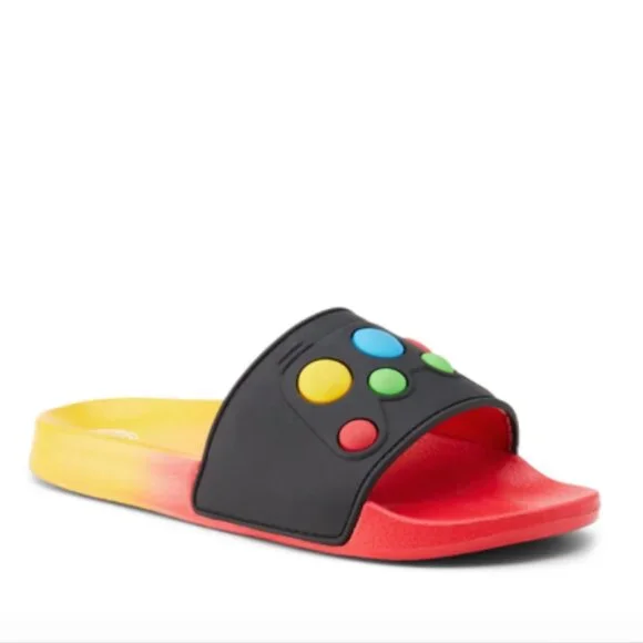 Wonder Nation Unisex Little & Big Boys Gamer Slide Sandals Size 4-5 - Picture 2 of 3